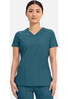 Caribbean Blue - Cherokee IN Infinity Women Scrub Top - Front View