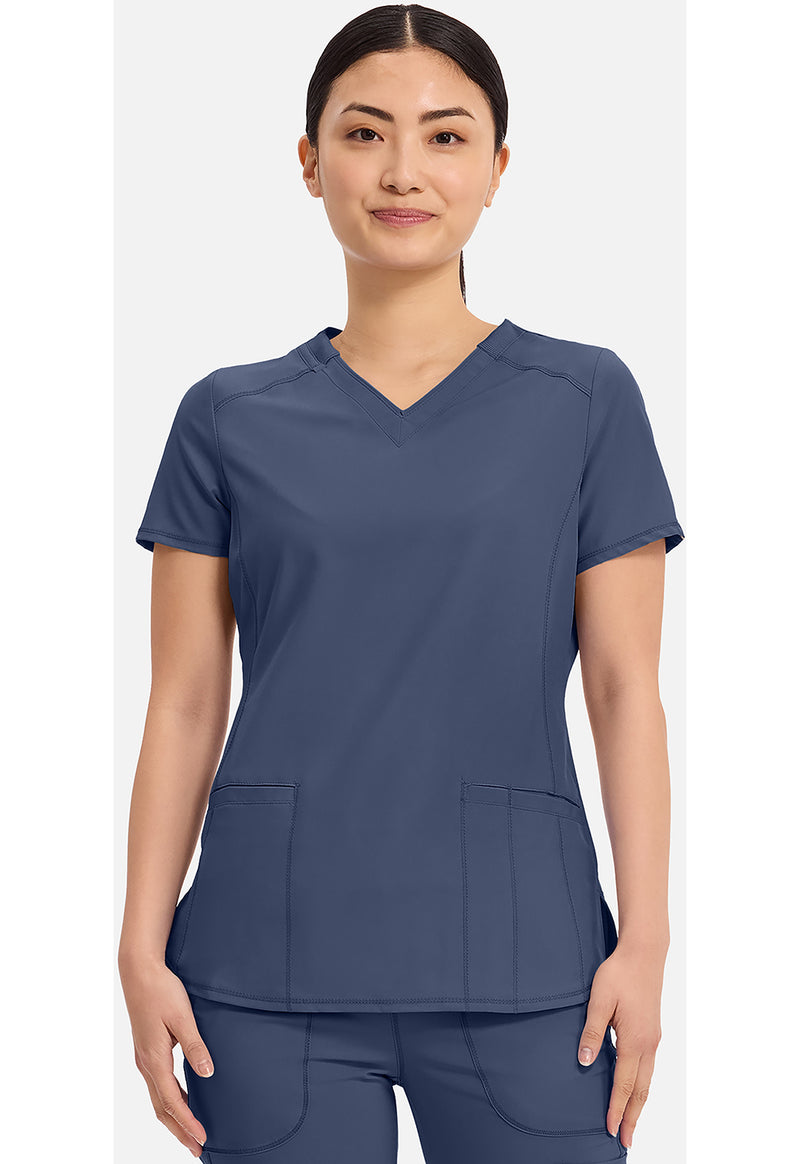 Navy - Cherokee IN Infinity Women Scrub Top - Front View