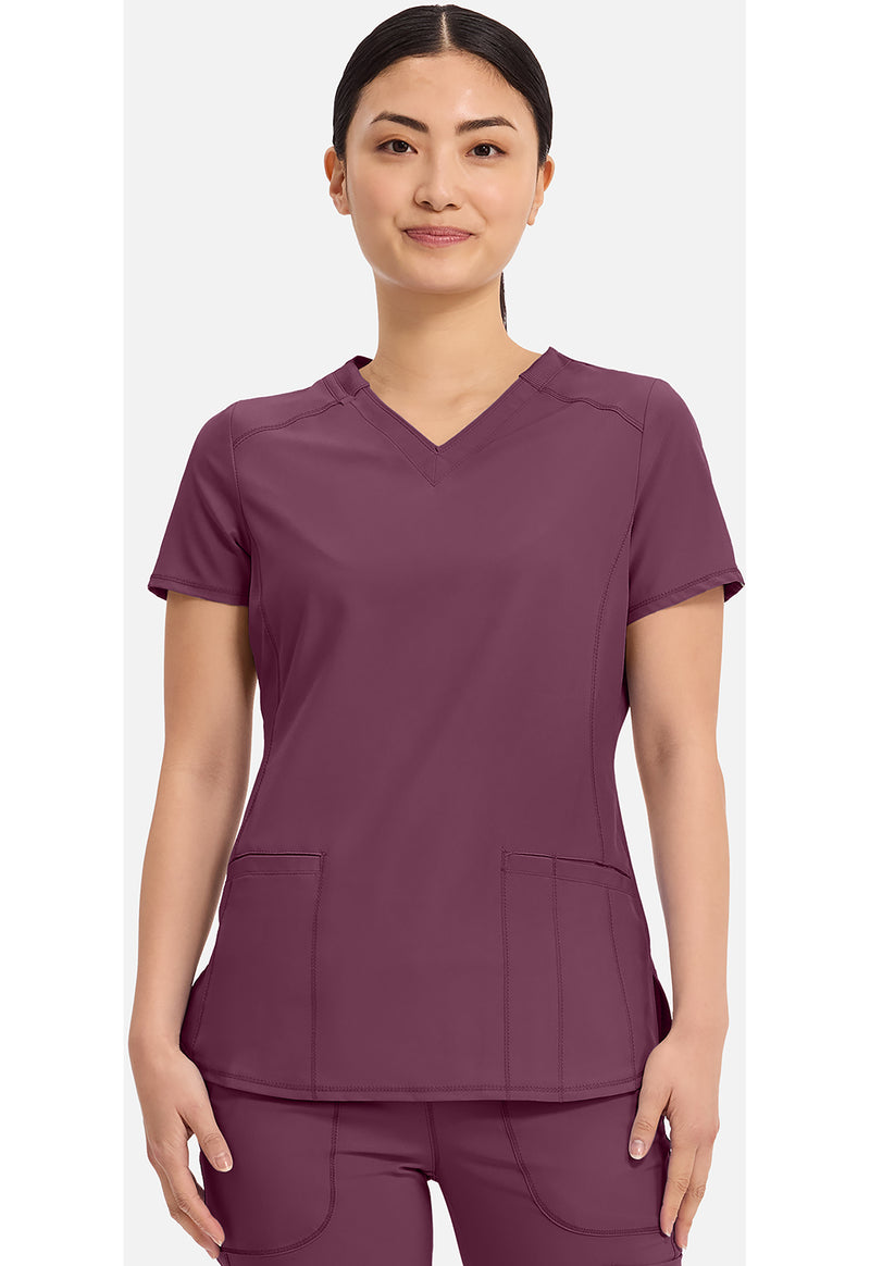 Wine - Cherokee IN Infinity Women Scrub Top - Front View