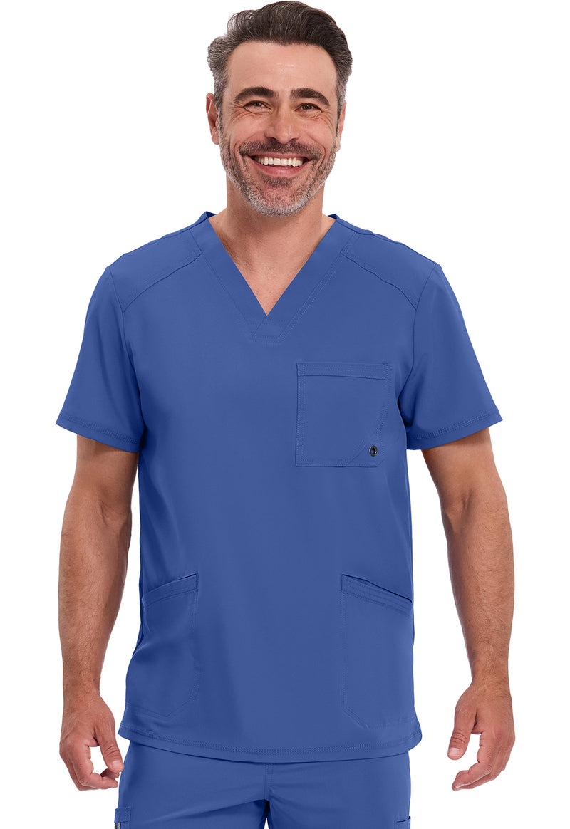 Galaxy Blue - Cherokee IN Infinity Men Scrub Top - Front View