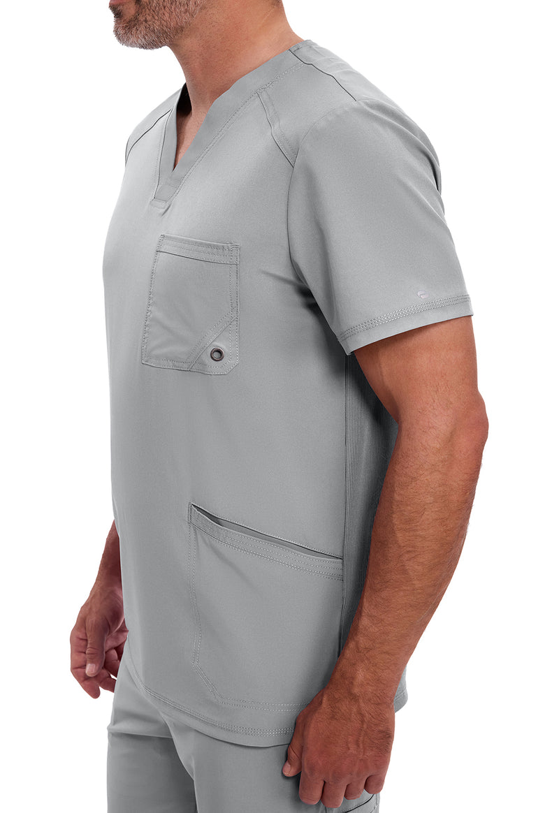 Grey - Men's V-Neck Scrub Top (View 2)