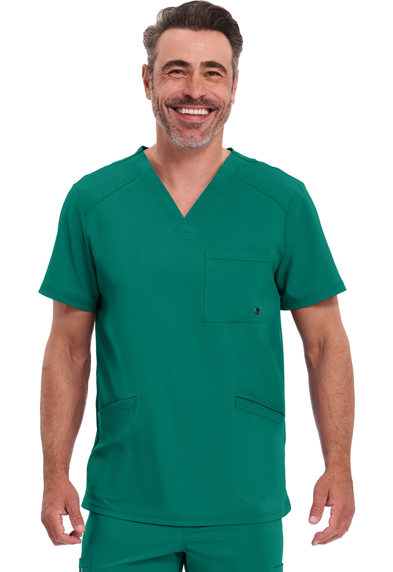 Hunter Green - Cherokee IN Infinity Men Scrub Top - Front View