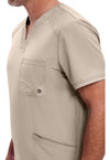Khaki - Men's V-Neck Scrub Top (View 2)
