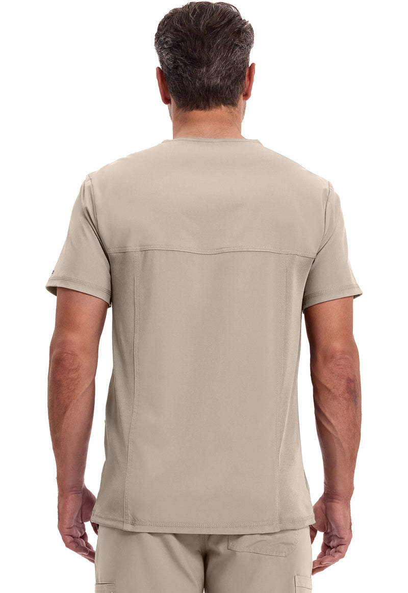 Khaki - Cherokee IN Infinity Men Scrub Top - Back View