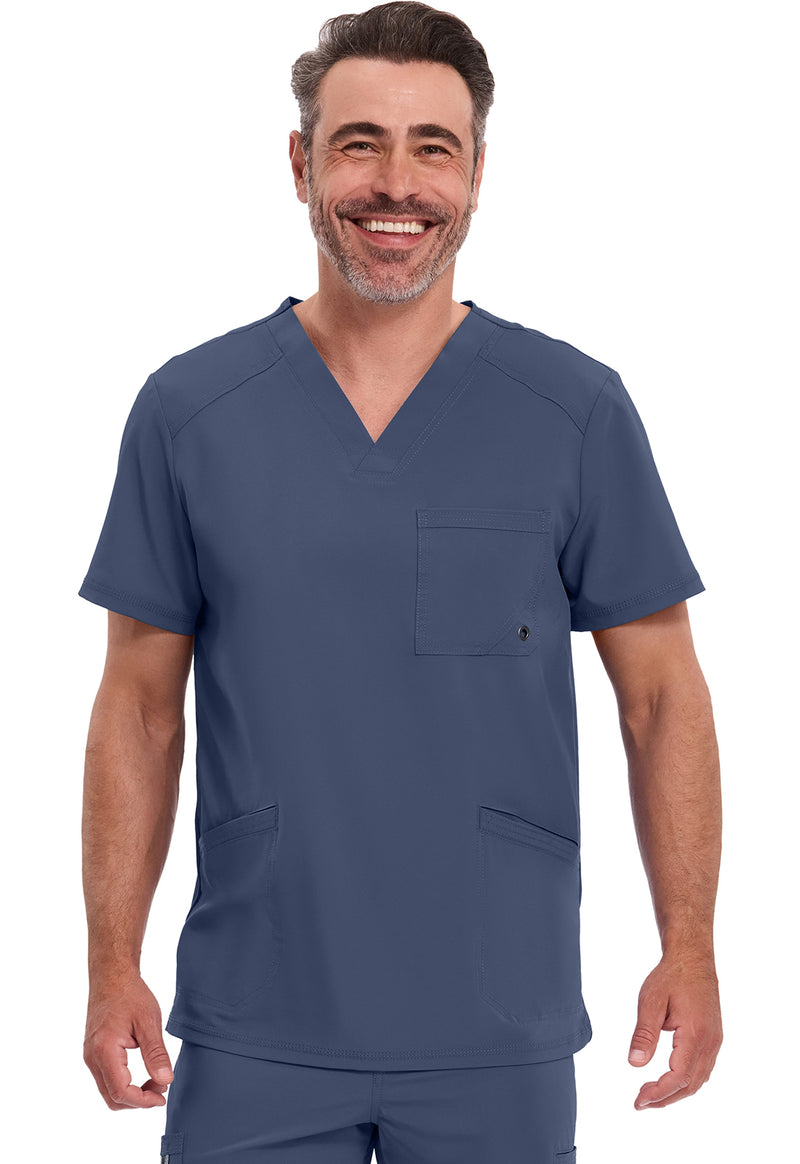 Navy - Cherokee IN Infinity Men Scrub Top - Front View