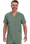 Olive - Cherokee IN Infinity Men Scrub Top - Front View