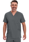 Pewter - Cherokee IN Infinity Men Scrub Top - Front View
