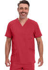 Red - Cherokee IN Infinity Men Scrub Top - Front View