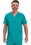 Teal Blue - Cherokee IN Infinity Men Scrub Top - Front View