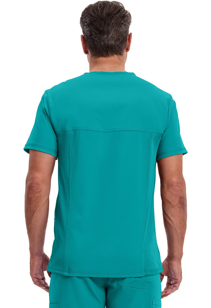 Teal Blue - Cherokee IN Infinity Men Scrub Top - Back View