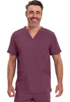 Wine - Cherokee IN Infinity Men Scrub Top - Front View