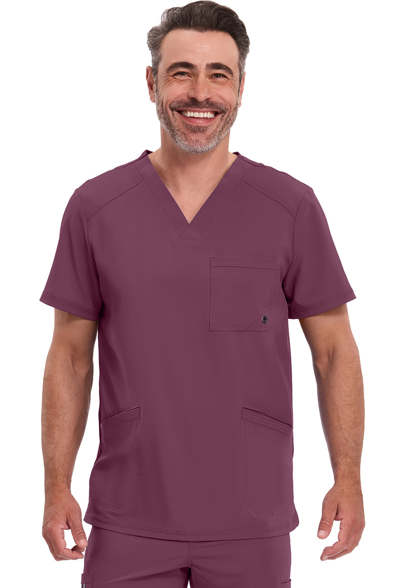 Wine - Cherokee IN Infinity Men Scrub Top - Front View