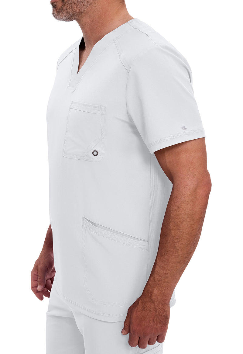 White - Men's V-Neck Scrub Top (View 2)