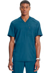 Caribbean Blue - Cherokee IN Infinity Men Scrub Top - Front View