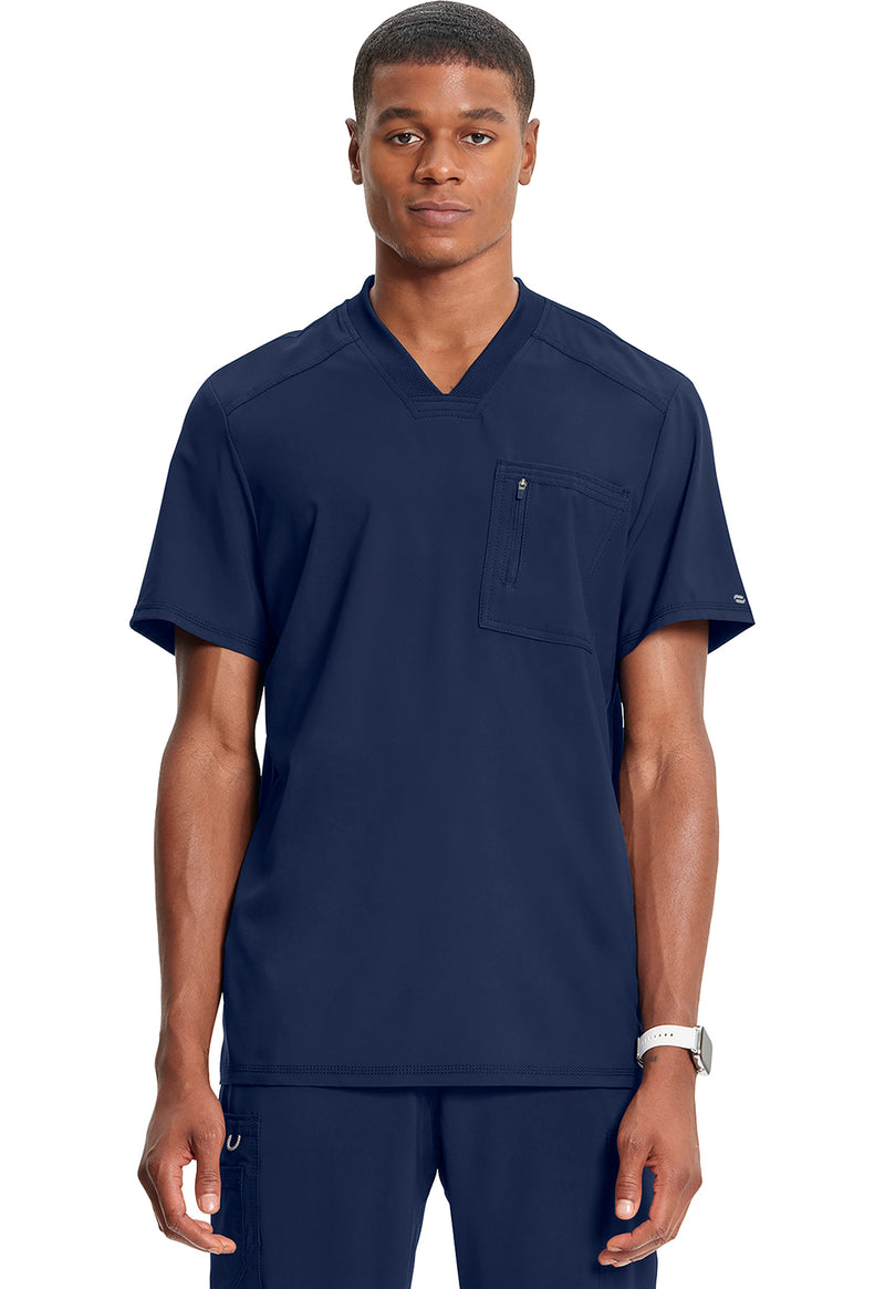 Navy - Cherokee IN Infinity Men Scrub Top - Front View