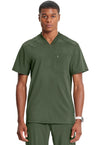 Olive - Cherokee IN Infinity Men Scrub Top - Front View