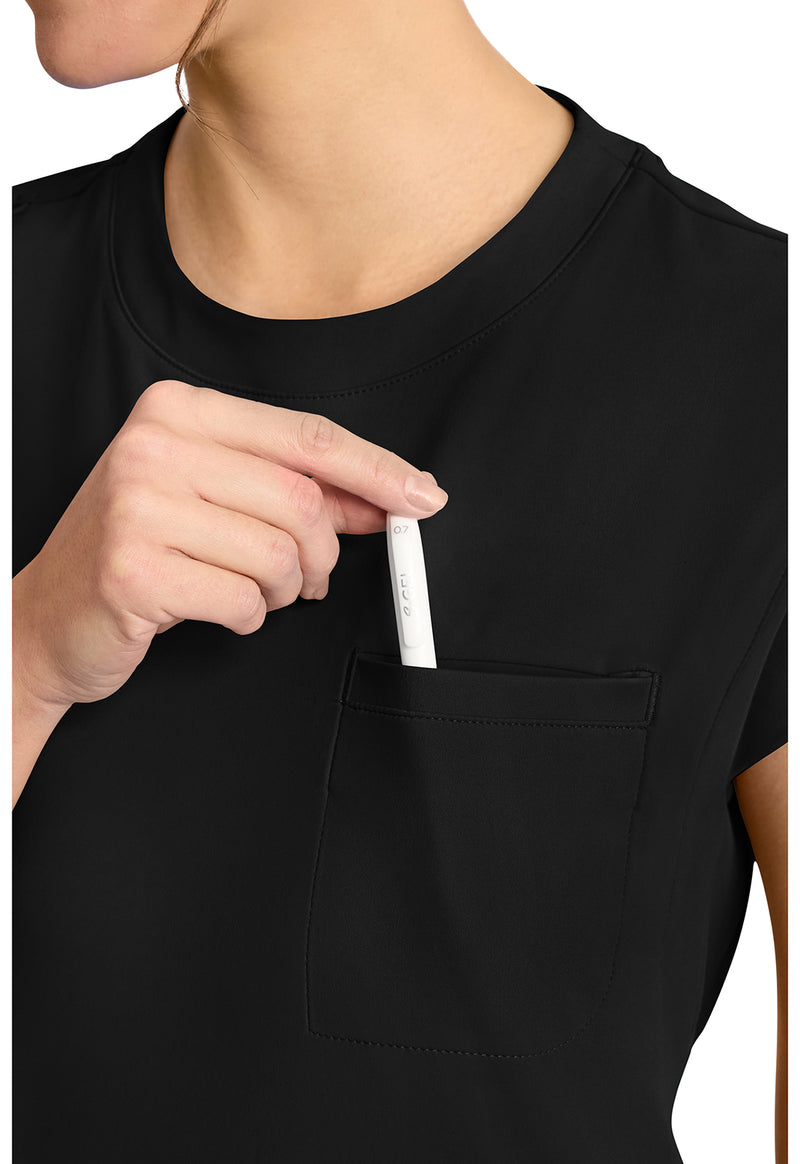 Black - Women's 1-Pocket Crew Neck Scrub Top (View 3)