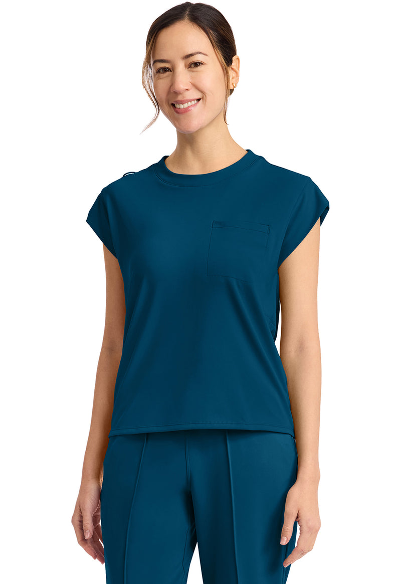 Caribbean Blue - Cherokee Achieve Women Scrub Top - Front View