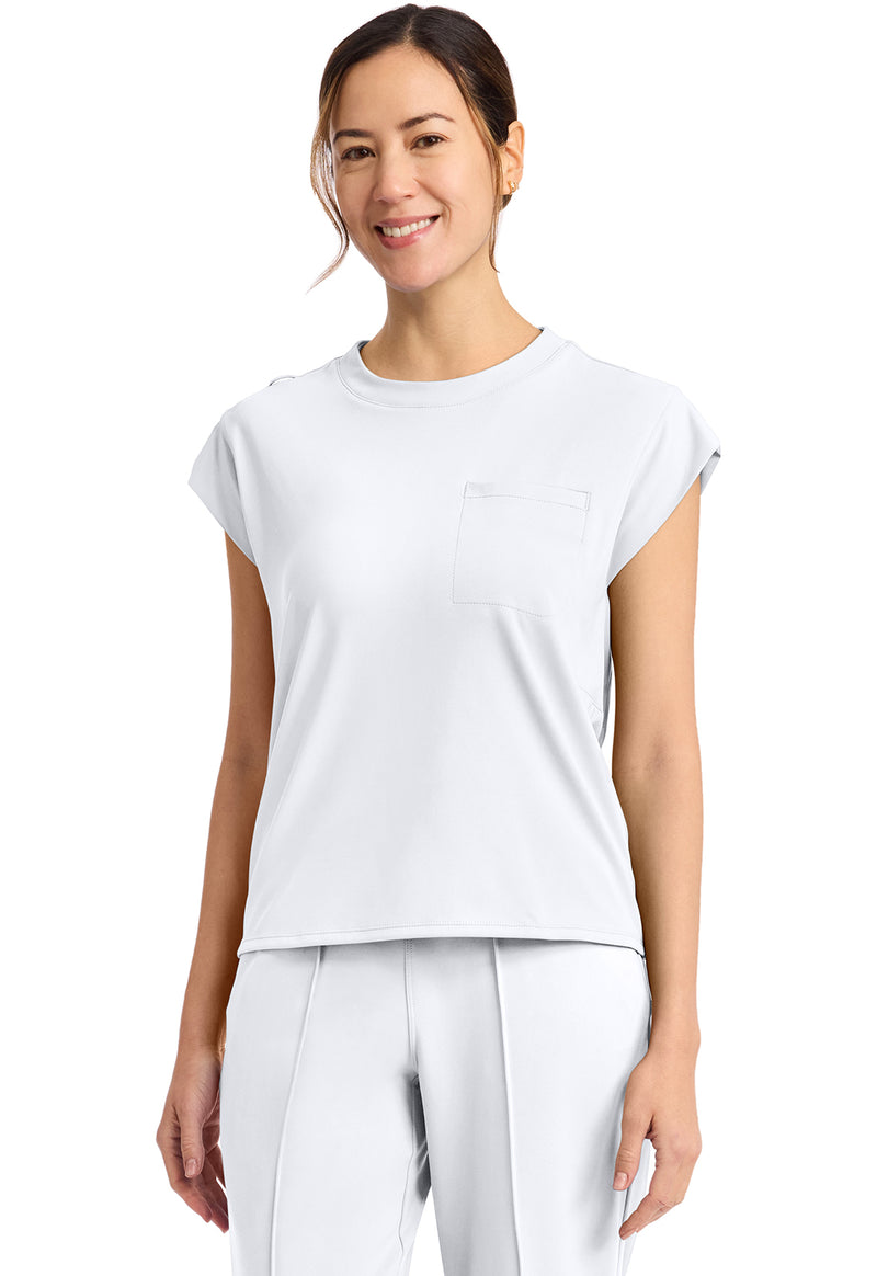 WHITE - Cherokee Achieve Women Scrub Top - Front View