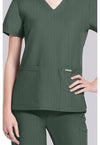 Heather Forest Moss - 2 pocket V-Neck Top (View 4)
