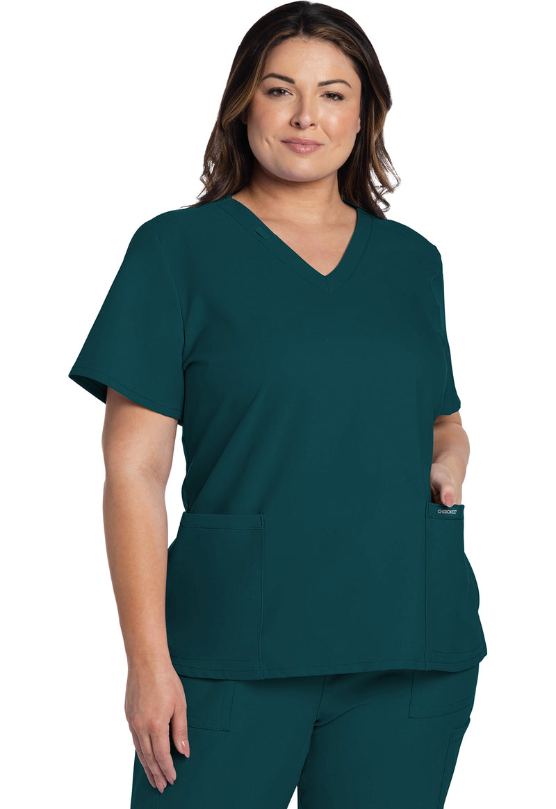 Caribbean Blue - Cherokee WW Originals Ultra Women Scrub Top - Front View