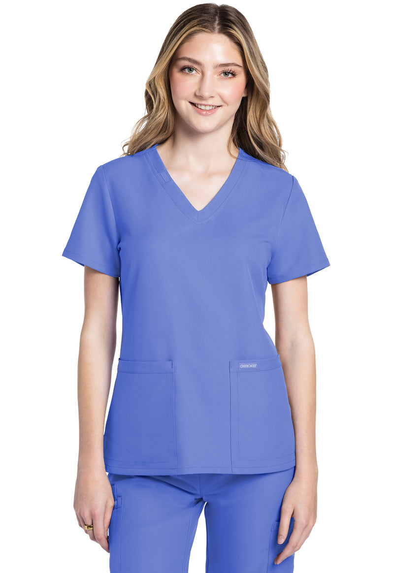 Ciel Blue - Cherokee WW Originals Ultra Women Scrub Top - Front View