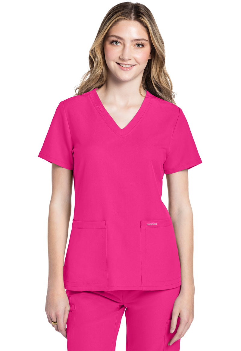 Electric Pink - Cherokee WW Originals Ultra Women Scrub Top - Front View