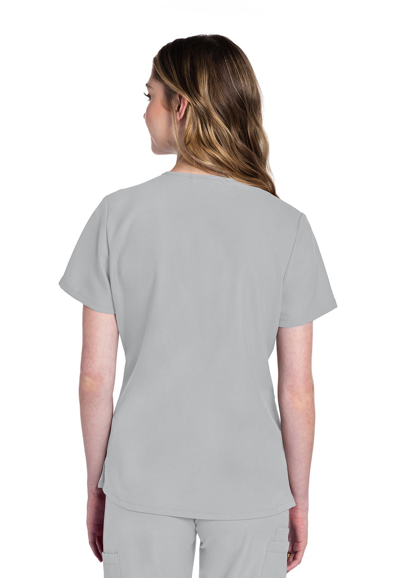 Grey - Cherokee WW Originals Ultra Women Scrub Top - Back View