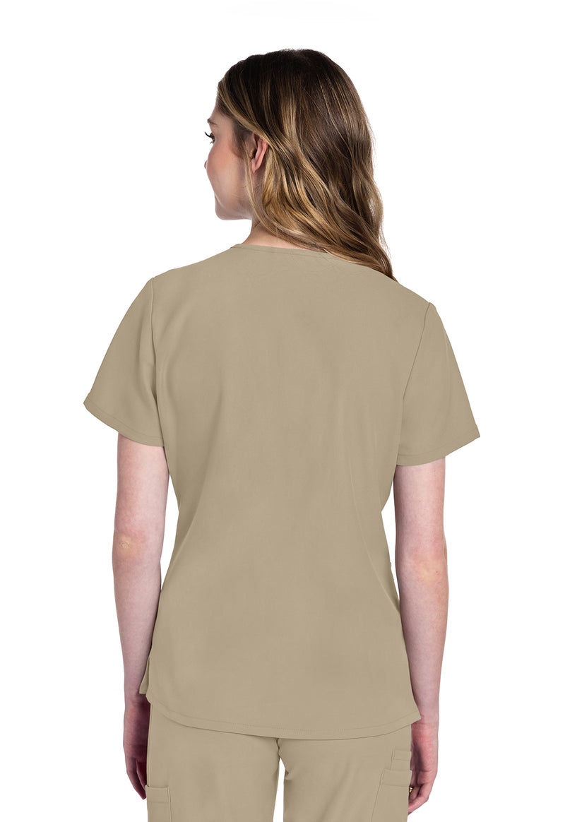 Khaki - Cherokee WW Originals Ultra Women Scrub Top - Back View