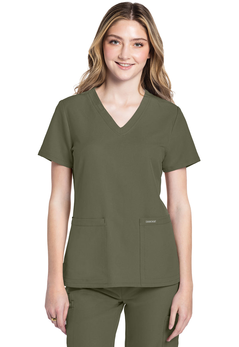 Olive - Cherokee WW Originals Ultra Women Scrub Top - Front View
