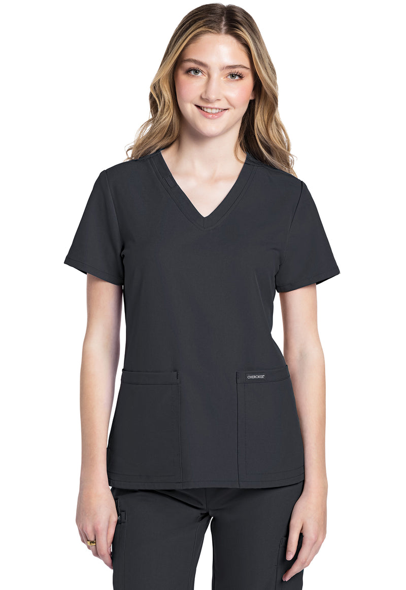 Pewter - Cherokee WW Originals Ultra Women Scrub Top - Front View