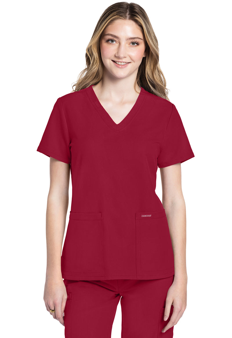 RED - Cherokee WW Originals Ultra Women Scrub Top - Front View