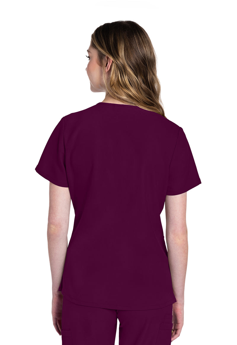 Wine - Cherokee WW Originals Ultra Women Scrub Top - Back View
