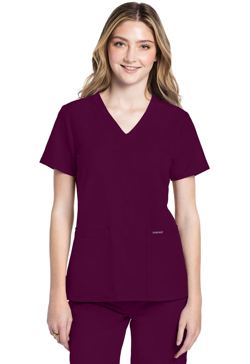 Wine - Cherokee WW Originals Ultra Women Scrub Top - Front View