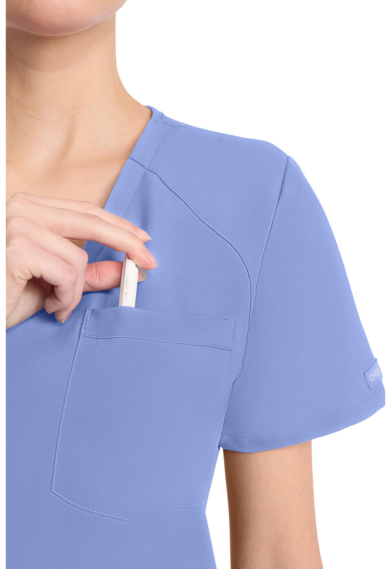 Ciel Blue - Women's Tuck-in V-Neck Scrub Top (View 3)