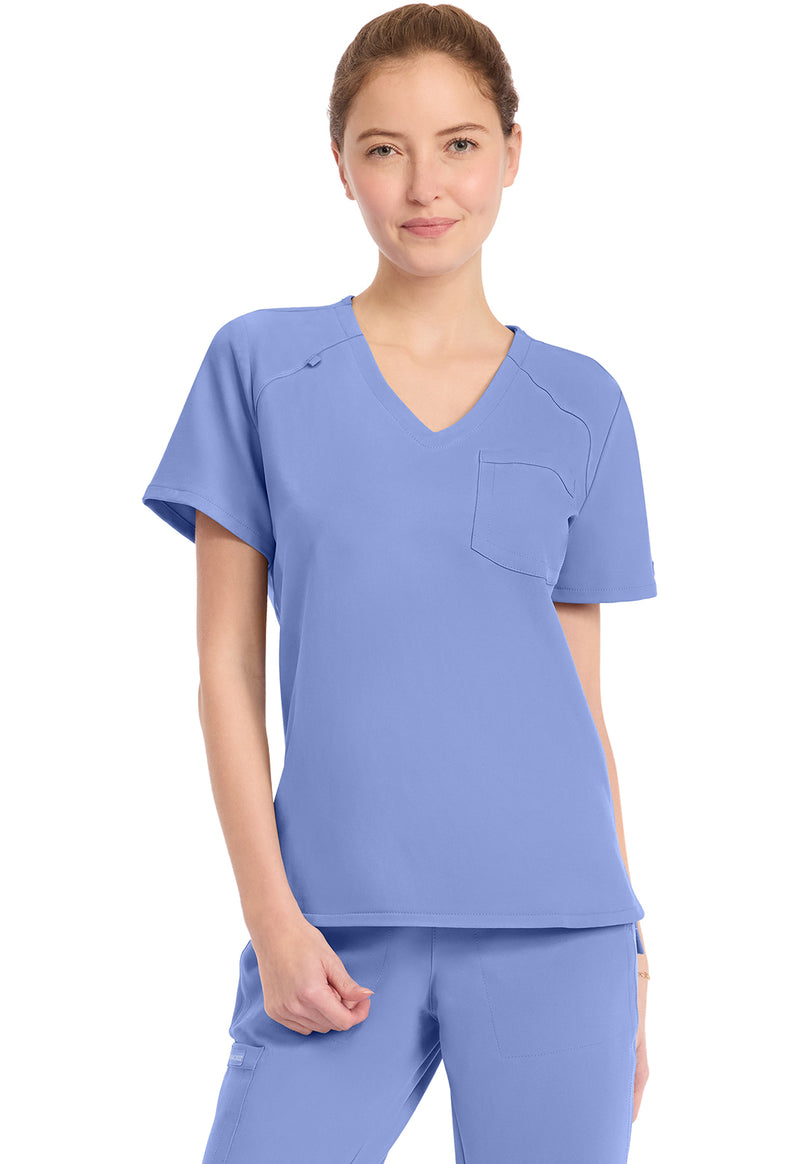 Ciel Blue - Cherokee WW Originals Ultra Women Scrub Top - Front View