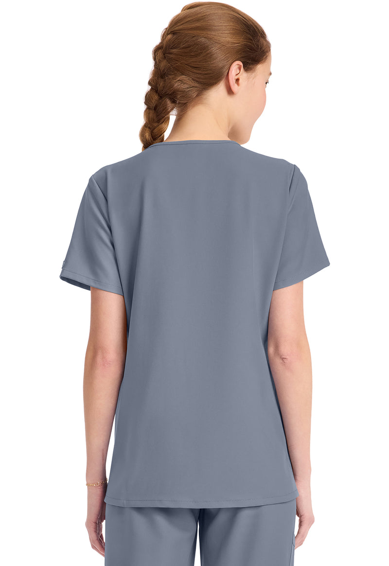 Grey - Cherokee WW Originals Ultra Women Scrub Top - Back View