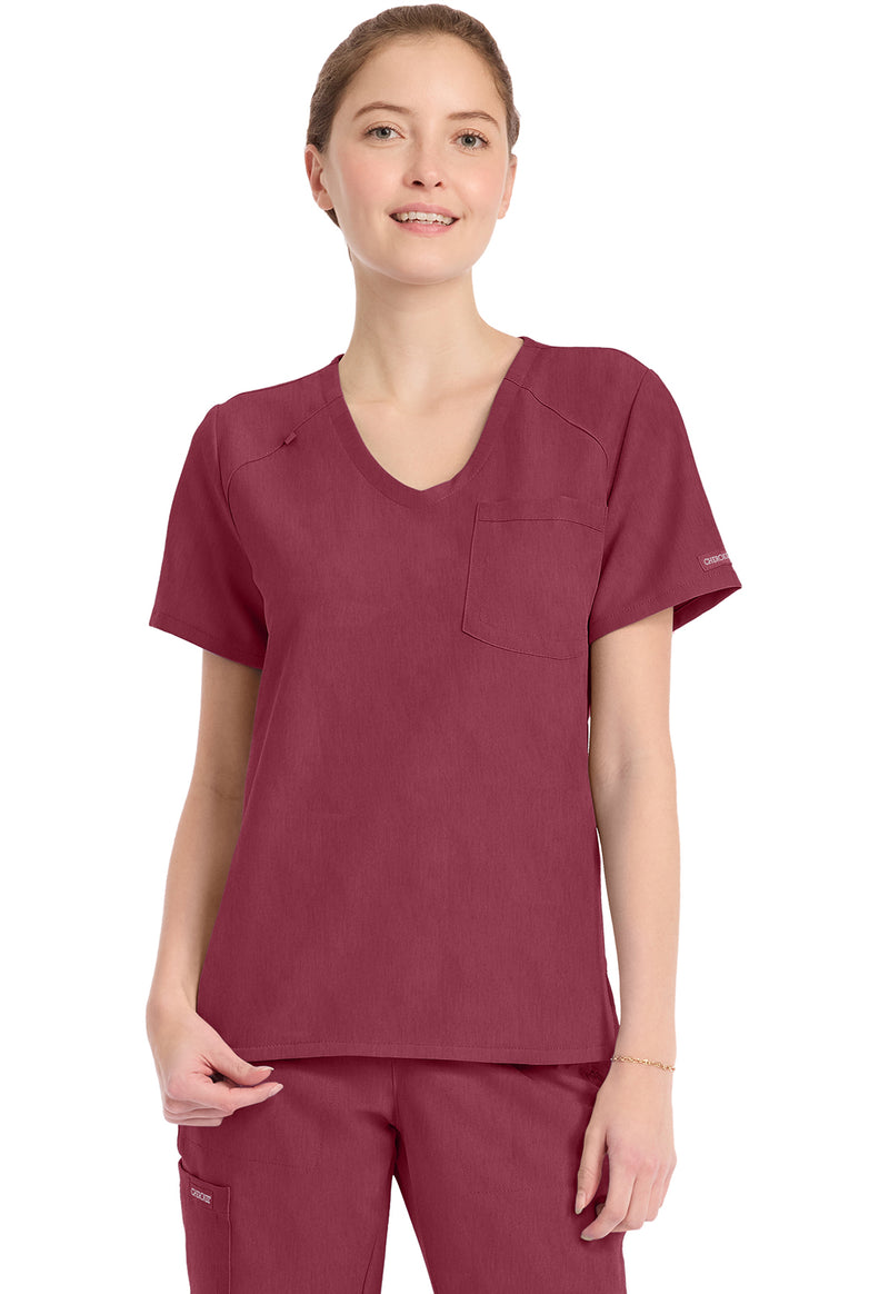 Heather Cranberry - Cherokee WW Originals Ultra Women Scrub Top - Front View