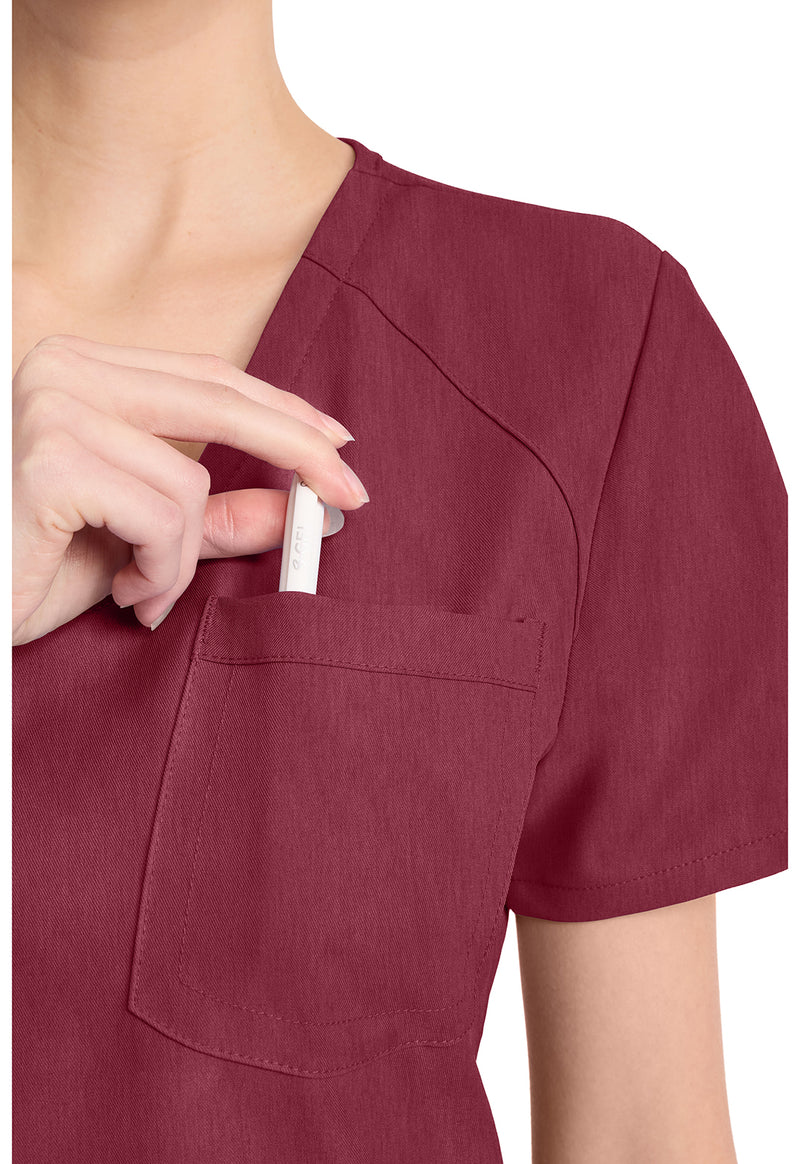 Heather Cranberry - Women's Tuck-in V-Neck Scrub Top (View 3)