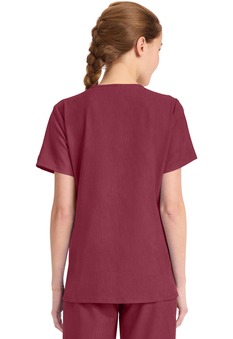 Heather Cranberry - Cherokee WW Originals Ultra Women Scrub Top - Back View