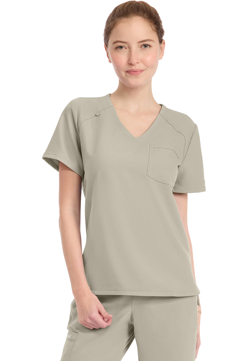 Khaki - Cherokee WW Originals Ultra Women Scrub Top - Front View