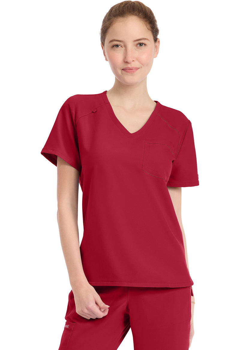 RED - Cherokee WW Originals Ultra Women Scrub Top - Front View