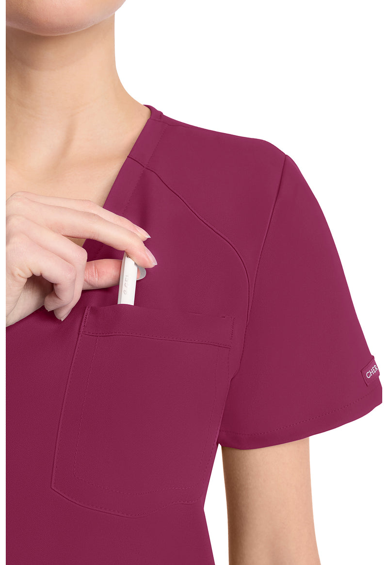 Wine - Women's Tuck-in V-Neck Scrub Top (View 3)