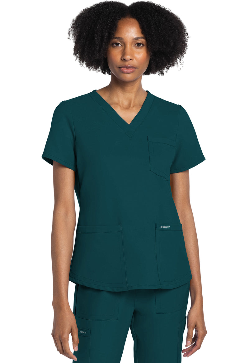 Caribbean Blue - Cherokee WW Originals Ultra Women Scrub Top - Front View