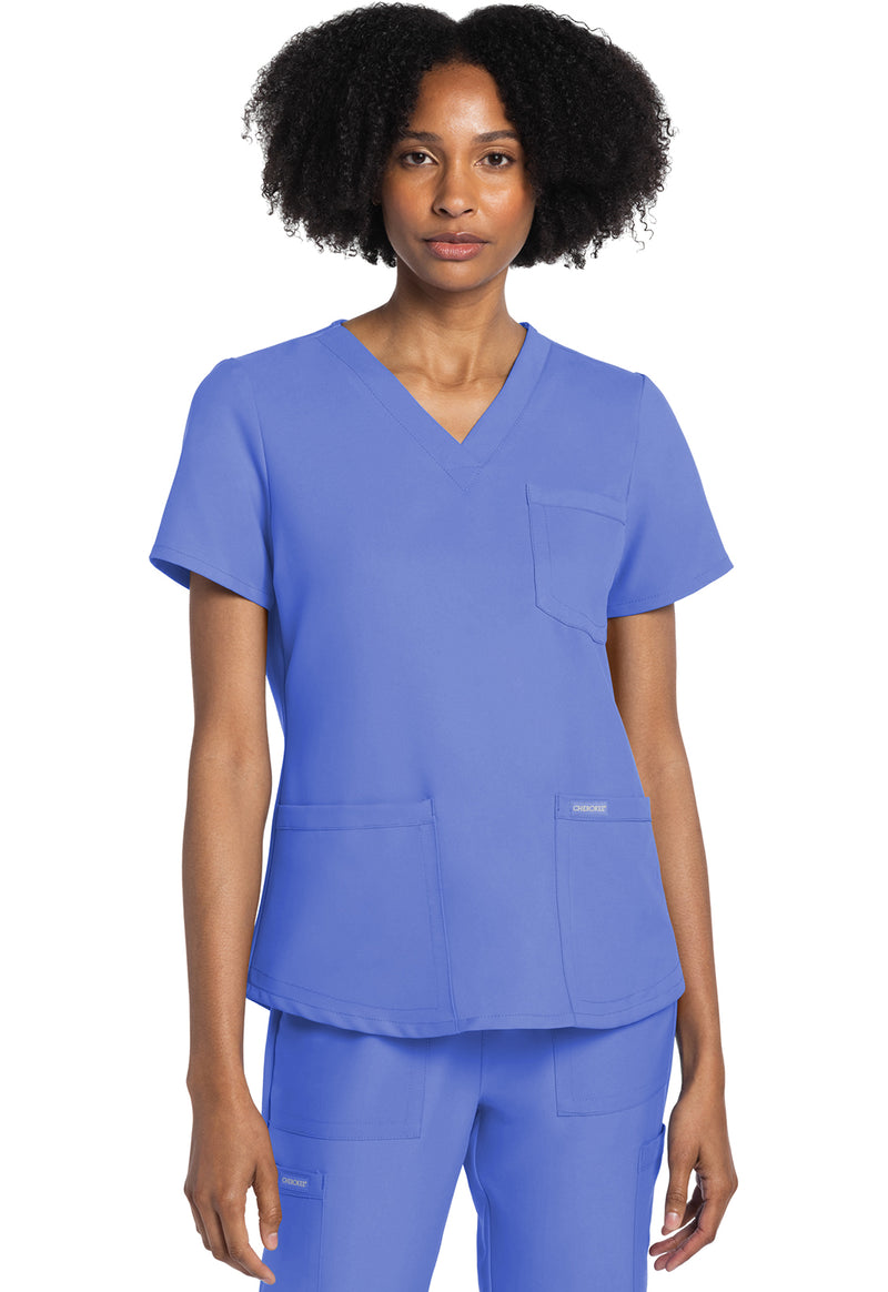 Ciel Blue - Cherokee WW Originals Ultra Women Scrub Top - Front View