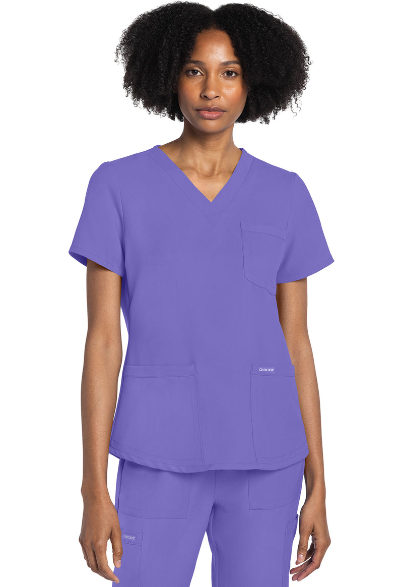 Electric Lavender - Cherokee WW Originals Ultra Women Scrub Top - Front View