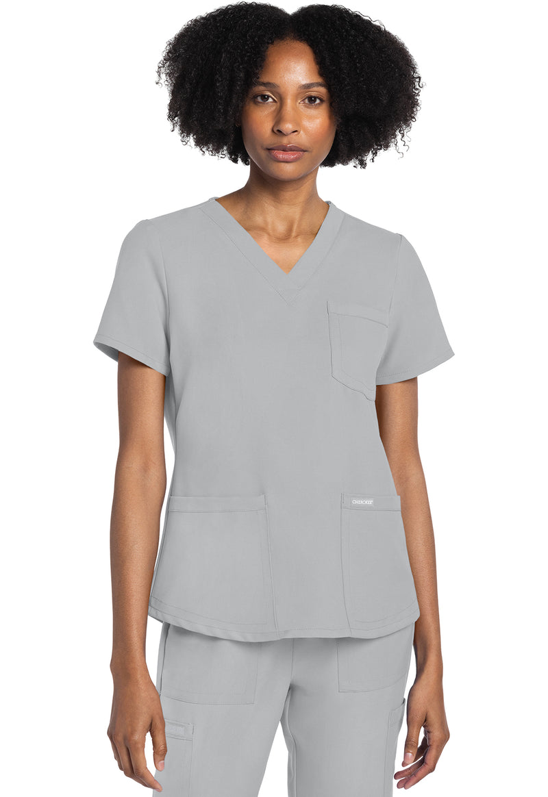 Grey - Cherokee WW Originals Ultra Women Scrub Top - Front View