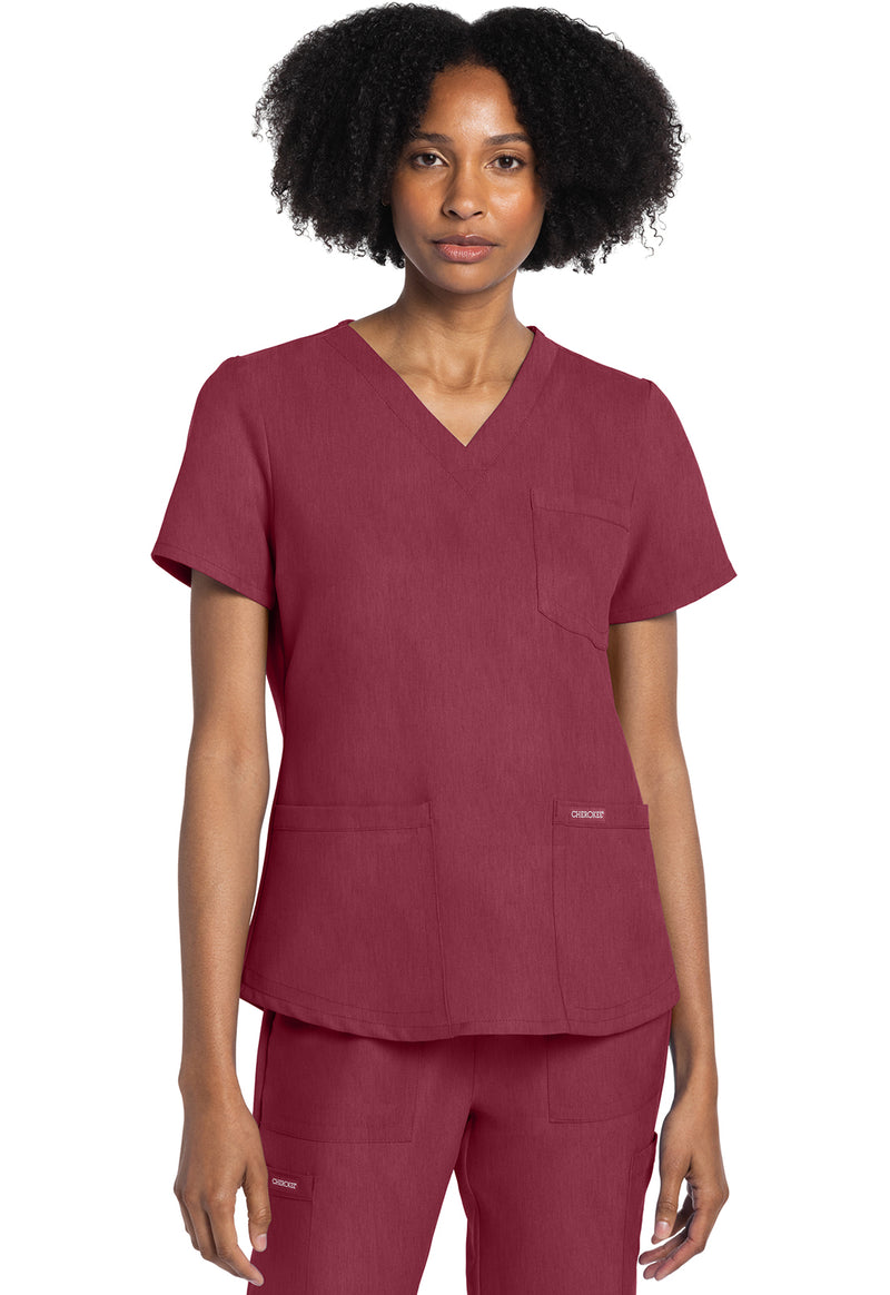 Heather Cranberry - Cherokee WW Originals Ultra Women Scrub Top - Front View