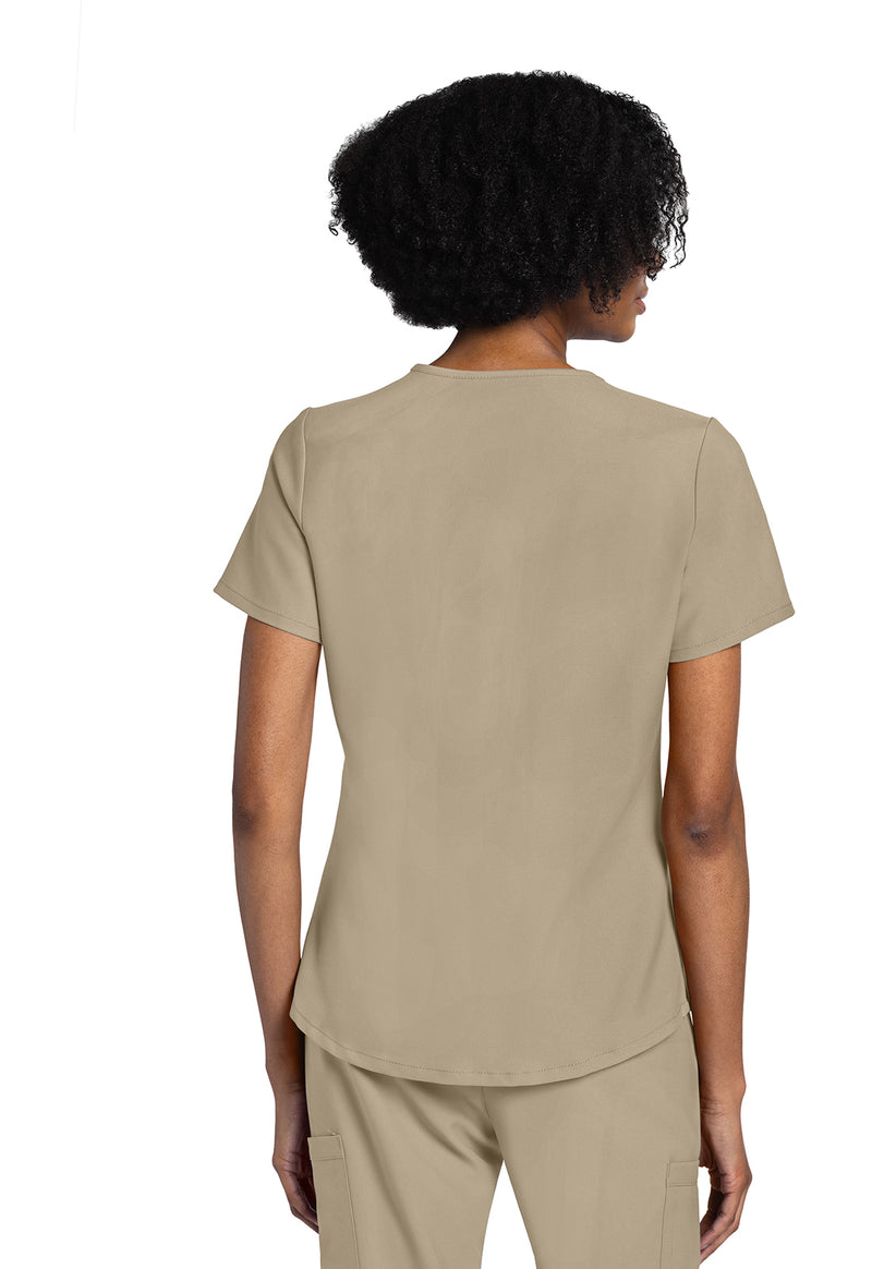 Khaki - Cherokee WW Originals Ultra Women Scrub Top - Back View