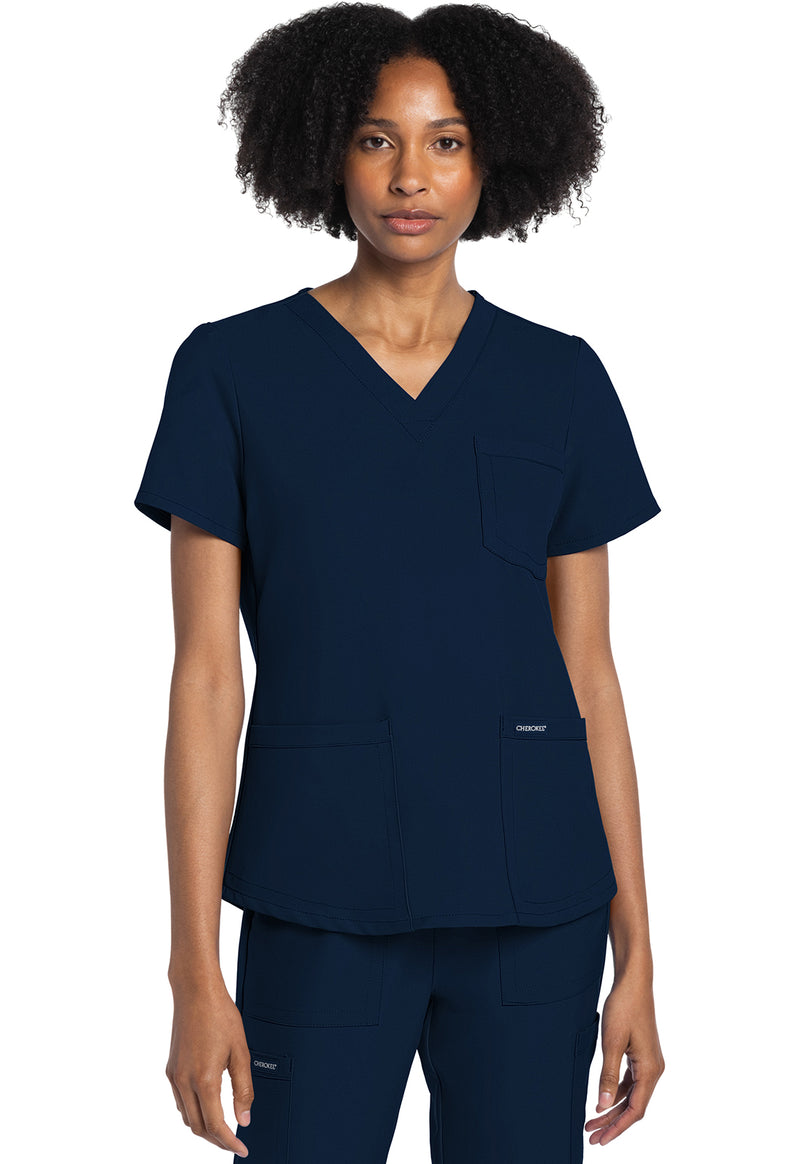 Navy - Cherokee WW Originals Ultra Women Scrub Top - Front View